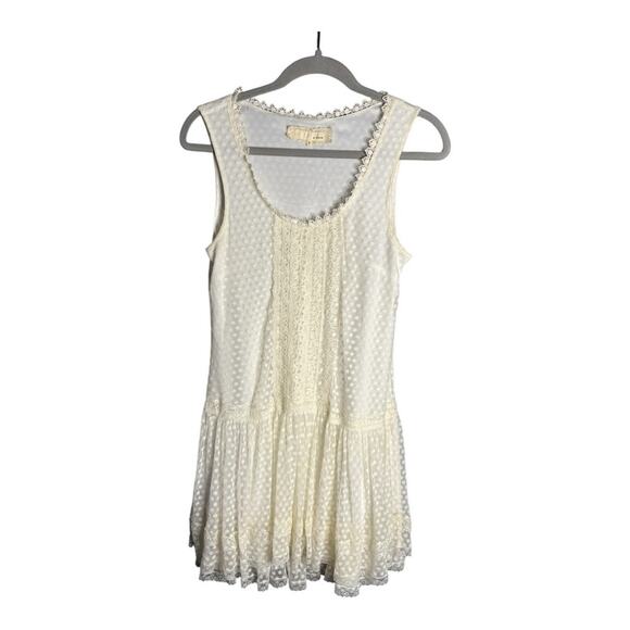 A’Reve White Sleeveless Drop Waist Ruffle Dress Size Small - Picture 1 of 6